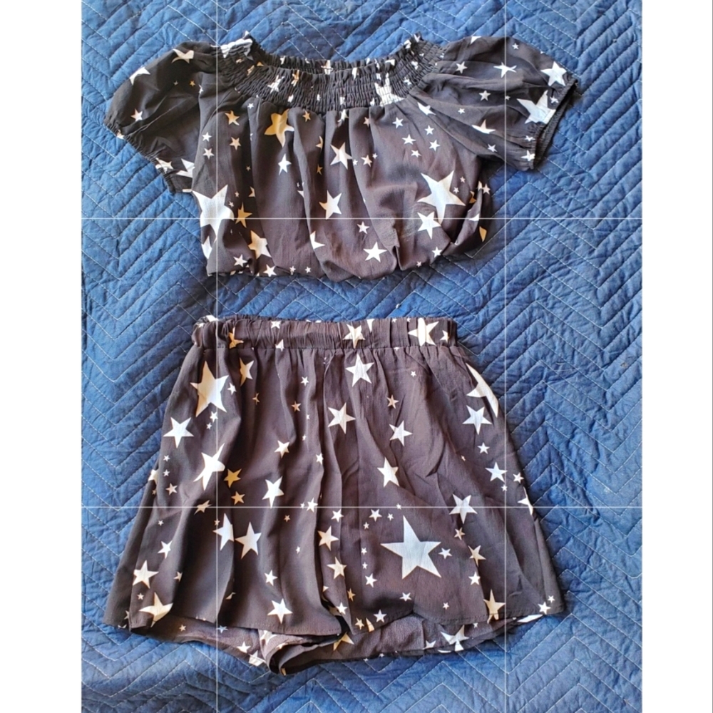 Black & White Stars 2 Piece Shorts Set Playsuit Large